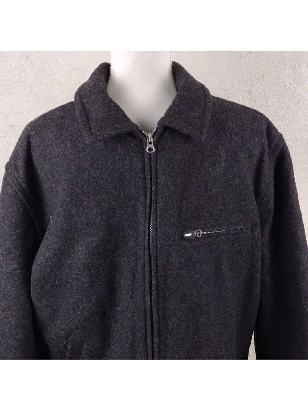 J. Crew 100% Wool Black Pointed Collar Long Sleeve Full Zipper Front Dress Coat